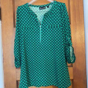NY & Co 7th Avenue Green and Navy Rope Pattern Blouse Size L